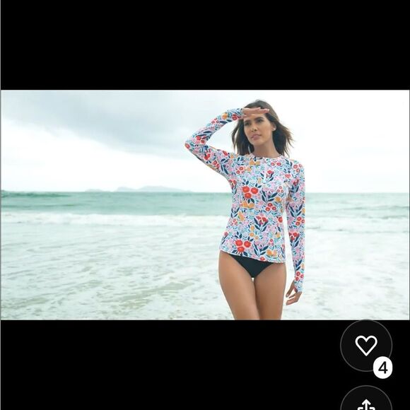 Bright Colored Floral Rashguard with front zip, thumb holes and 50+UPF- NWOT- Sm - Picture 10 of 13
